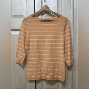 Pure Collection 100% Cashmere Size 8/10 Peach White Striped 3/4 Sleeve Swester